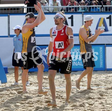 2015 CEV A1 Beachvolleyball Europameisterschaft.  Daniel Muellner (AUT),  Markus BOECKERMANN, Lars Flueggen, (GER). Klagenfurt, 31.7.2015.
Foto: Kuess
---
pressefotos, pressefotografie, kuess, qs, qspictures, sport, bild, bilder, bilddatenbank