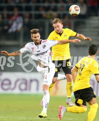 Fussball. UEFA Europa League 2015/2016. Third qualifying round. RZ Pellets WAC gegen Borussia Dortmund. Thomas Zuendel, (WAC), Marcel Schmelzer  (Dortmund). Klagenfurt, am 30.7.2015.
Foto: Kuess 
---
pressefotos, pressefotografie, kuess, qs, qspictures, sport, bild, bilder, bilddatenbank