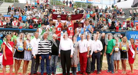 2015 CEV A1 Beachvolleyball Europameisterschaft. Alex RANGHIERI, Adrian Ignacio CARAMBULA (ITA), Janis SMEDINS, Aleksandrs SAMOILOVS (LAT), Reinder NUMMERDOR, Christiaan VARENHORST (NED). Klagenfurt, 2.8.2015
Foto: Kuess
---
pressefotos, pressefotografie, kuess, qs, qspictures, sport, bild, bilder, bilddatenbank