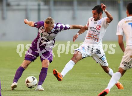 Fussball. Sky go Erste Liga. SK Austria Klagenfurt gegen Floridsdorfer AC.  Mattias Koch,  (Austria), Mirnel Sadovic (FAC). KLagenfurt, am 4.8.2015.
Foto: Kuess
---
pressefotos, pressefotografie, kuess, qs, qspictures, sport, bild, bilder, bilddatenbank