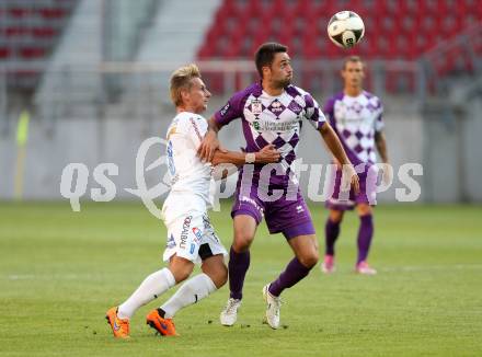 Fussball. Sky go Erste Liga. SK Austria Klagenfurt gegen Floridsdorfer AC.  Domagoj Beslic,  (Austria), Sascha Viertl (FAC). KLagenfurt, am 4.8.2015.
Foto: Kuess
---
pressefotos, pressefotografie, kuess, qs, qspictures, sport, bild, bilder, bilddatenbank