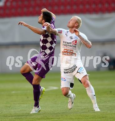 Fussball. Sky go Erste Liga. SK Austria Klagenfurt gegen Floridsdorfer AC.  Domagoj Beslic,  (Austria), Csaba Csizmadia (FAC). KLagenfurt, am 4.8.2015.
Foto: Kuess
---
pressefotos, pressefotografie, kuess, qs, qspictures, sport, bild, bilder, bilddatenbank