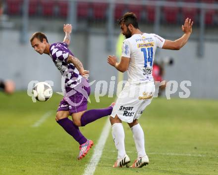 Fussball. Sky go Erste Liga. SK Austria Klagenfurt gegen Floridsdorfer AC.  Rajko Rep, (Austria), Mehmet Suetcue (FAC). KLagenfurt, am 4.8.2015.
Foto: Kuess
---
pressefotos, pressefotografie, kuess, qs, qspictures, sport, bild, bilder, bilddatenbank