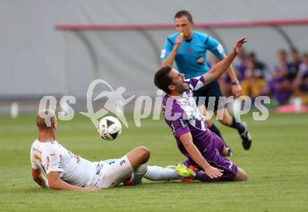 Fussball. Sky go Erste Liga. SK Austria Klagenfurt gegen Floridsdorfer AC.  Domagoj Beslic, (Austria), Alois Prohaska (FAC). KLagenfurt, am 4.8.2015.
Foto: Kuess
---
pressefotos, pressefotografie, kuess, qs, qspictures, sport, bild, bilder, bilddatenbank