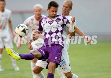 Fussball. Sky go Erste Liga. SK Austria Klagenfurt gegen Floridsdorfer AC.  Domagoj Beslic, (Austria), Alois Prohaska (FAC). KLagenfurt, am 4.8.2015.
Foto: Kuess
---
pressefotos, pressefotografie, kuess, qs, qspictures, sport, bild, bilder, bilddatenbank