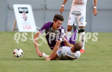 Fussball. Sky go Erste Liga. SK Austria Klagenfurt gegen Floridsdorfer AC.  Christian Falk, (Austria), Alois Prohaska  (FAC). KLagenfurt, am 4.8.2015.
Foto: Kuess
---
pressefotos, pressefotografie, kuess, qs, qspictures, sport, bild, bilder, bilddatenbank