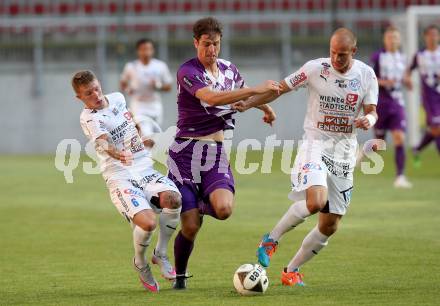 Fussball. Sky go Erste Liga. SK Austria Klagenfurt gegen Floridsdorfer AC.  Christian Falk,  (Austria), Andreas Bauer, Alois Prohaska (FAC). KLagenfurt, am 4.8.2015.
Foto: Kuess
---
pressefotos, pressefotografie, kuess, qs, qspictures, sport, bild, bilder, bilddatenbank