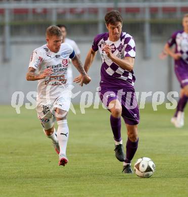 Fussball. Sky go Erste Liga. SK Austria Klagenfurt gegen Floridsdorfer AC.  Christian Falk,  (Austria), Andreas Bauer, (FAC). KLagenfurt, am 4.8.2015.
Foto: Kuess
---
pressefotos, pressefotografie, kuess, qs, qspictures, sport, bild, bilder, bilddatenbank