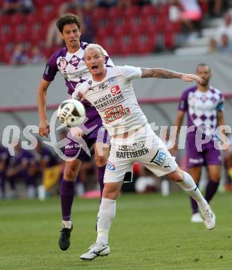 Fussball. Sky go Erste Liga. SK Austria Klagenfurt gegen Floridsdorfer AC.  Christian Falk, (Austria), Csaba Csizmadia (FAC). KLagenfurt, am 4.8.2015.
Foto: Kuess
---
pressefotos, pressefotografie, kuess, qs, qspictures, sport, bild, bilder, bilddatenbank