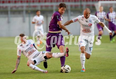 Fussball. Sky go Erste Liga. SK Austria Klagenfurt gegen Floridsdorfer AC.  Christian Falk,  (Austria), Andreas Bauer, Alois Prohaska (FAC). KLagenfurt, am 4.8.2015.
Foto: Kuess
---
pressefotos, pressefotografie, kuess, qs, qspictures, sport, bild, bilder, bilddatenbank