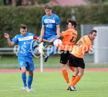 Fussball Unterliga West. VSV gegen Dellach/Drau. Anton Martinovic, Simon Peter Suprun, (VSV), Thomas Schaunig, Christoph Michael Stofner  (Dellach). Villach Lind, am 1.8.2015.
Foto: Kuess
---
pressefotos, pressefotografie, kuess, qs, qspictures, sport, bild, bilder, bilddatenbank