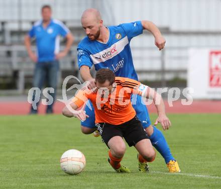 Fussball Unterliga West. VSV gegen Dellach/Drau. Kristijan Rajkovaca,  (VSV), Hannes De Zordo (Dellach). Villach Lind, am 1.8.2015.
Foto: Kuess
---
pressefotos, pressefotografie, kuess, qs, qspictures, sport, bild, bilder, bilddatenbank