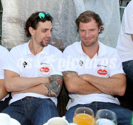 Eishockey. VSV.  Florian Muehlstein, Markus Schlacher. Villach, 13.8.2015.
Foto: Kuess
---
pressefotos, pressefotografie, kuess, qs, qspictures, sport, bild, bilder, bilddatenbank