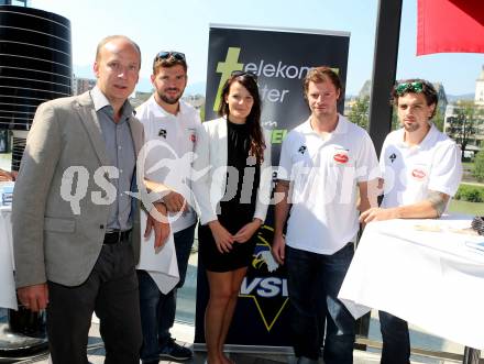 Eishockey. VSV.  Benjamin Petrik, Markus Schlacher, Florian Muehlstein. Villach, 13.8.2015.
Foto: Kuess
---
pressefotos, pressefotografie, kuess, qs, qspictures, sport, bild, bilder, bilddatenbank