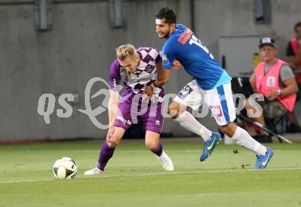 Fussball. Sky go Erste Liga. SK Austria Klagenfurt gegen SC Wiener Neustadt. Matthias Koch, (Klagenfurt), Sargon Duran  (Wiener Neustadt). Klagenfurt, am 14.8.2015.
Foto: Kuess
---
pressefotos, pressefotografie, kuess, qs, qspictures, sport, bild, bilder, bilddatenbank