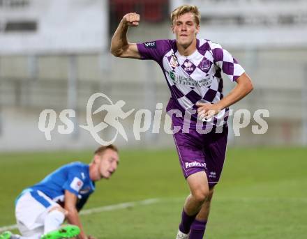 Fussball. Sky go Erste Liga. SK Austria Klagenfurt gegen SC Wiener Neustadt. Torjubel Patrik Eler (Klagenfurt). Klagenfurt, am 14.8.2015.
Foto: Kuess
---
pressefotos, pressefotografie, kuess, qs, qspictures, sport, bild, bilder, bilddatenbank