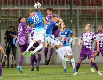 Fussball. Sky go Erste Liga. SK Austria Klagenfurt gegen SC Wiener Neustadt. Matthias Sereinig, Christian Falk, (Klagenfurt), Andreas Pfingstner, Florian Sittsam (Wiener Neustadt). Klagenfurt, am 14.8.2015.
Foto: Kuess
---
pressefotos, pressefotografie, kuess, qs, qspictures, sport, bild, bilder, bilddatenbank