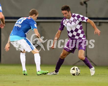 Fussball. Sky go Erste Liga. SK Austria Klagenfurt gegen SC Wiener Neustadt. Domagoj Beslic, (Klagenfurt), Andreas Pfingstner (Wiener Neustadt). Klagenfurt, am 14.8.2015.
Foto: Kuess
---
pressefotos, pressefotografie, kuess, qs, qspictures, sport, bild, bilder, bilddatenbank