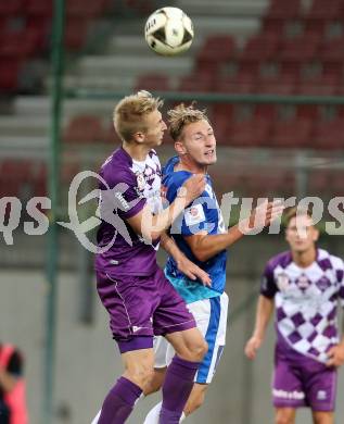 Fussball. Sky go Erste Liga. SK Austria Klagenfurt gegen SC Wiener Neustadt. Matthias Koch,  (Klagenfurt), Florian Sittsam (Wiener Neustadt). Klagenfurt, am 14.8.2015.
Foto: Kuess
---
pressefotos, pressefotografie, kuess, qs, qspictures, sport, bild, bilder, bilddatenbank