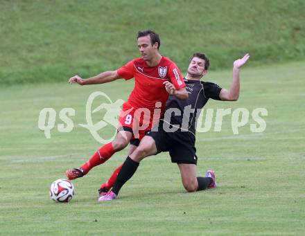 Fussball. Kaerntner Liga. Koettmannsdorf gegen Atus Ferlach. Daniel Globotschnig (Koettmannsdorf), Ernst Golautschnig (Atus Ferlach). Koettmannsdorf, 15.8.2015.
Foto: Kuess
---
pressefotos, pressefotografie, kuess, qs, qspictures, sport, bild, bilder, bilddatenbank