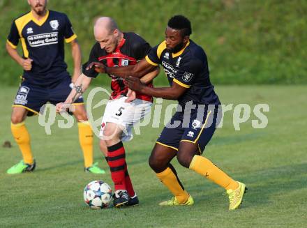 Fussball 1. Klasse D. DSG Ferlach gegen St. Margareten/Rosental. Makanda Christian Mpaka, (Ferlach), Hannes Doujak (St.Margarethen). Unterbergen, am 14.8.2015.
Foto: Kuess
---
pressefotos, pressefotografie, kuess, qs, qspictures, sport, bild, bilder, bilddatenbank