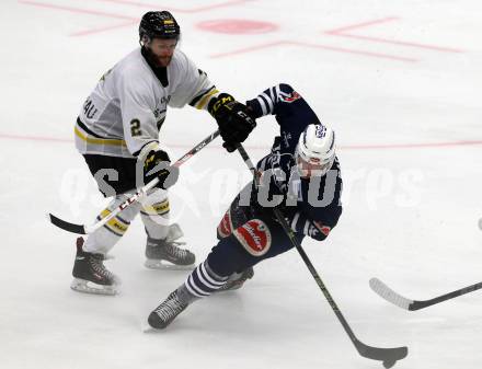 Eishockey Testspiel. VSV gegen Stavagner Oilers. Michael Raffl,  (VSV),  Nick Bruneteau (Stavagner Oilers). Villach, am 15.8.2015.
Foto: Kuess
---
pressefotos, pressefotografie, kuess, qs, qspictures, sport, bild, bilder, bilddatenbank