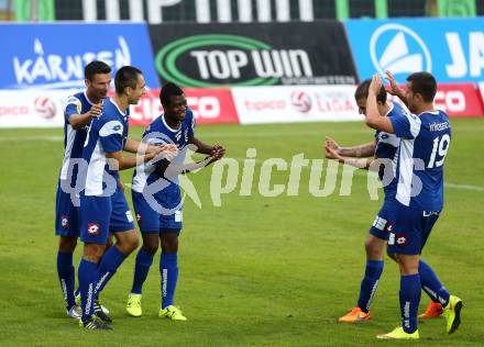 Fussball. Regionalliga. WAC Amateure gegen BW Linz. Torjubel  Yusuf Olaitan Otubanjo,  (Linz). Wolfsberg, 16.8.2015.
Foto: Kuess
---
pressefotos, pressefotografie, kuess, qs, qspictures, sport, bild, bilder, bilddatenbank