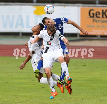 Fussball. Regionalliga. WAC Amateure gegen BW Linz. Nosa Iyobosa Edokpolor, Christoph Cemernjak (WAC),  Sinisa Markovic (Linz). Wolfsberg, 16.8.2015.
Foto: Kuess
---
pressefotos, pressefotografie, kuess, qs, qspictures, sport, bild, bilder, bilddatenbank