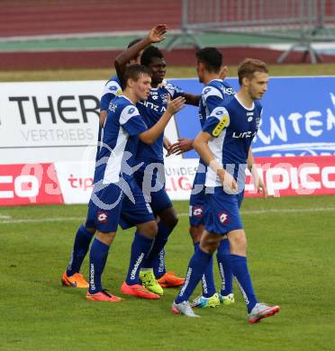 Fussball. Regionalliga. WAC Amateure gegen BW Linz. Torjubel  Yusuf Olaitan Otubanjo,  (Linz). Wolfsberg, 16.8.2015.
Foto: Kuess
---
pressefotos, pressefotografie, kuess, qs, qspictures, sport, bild, bilder, bilddatenbank