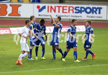 Fussball. Regionalliga. WAC Amateure gegen BW Linz. Torjubel  Yusuf Olaitan Otubanjo,  (Linz). Wolfsberg, 16.8.2015.
Foto: Kuess
---
pressefotos, pressefotografie, kuess, qs, qspictures, sport, bild, bilder, bilddatenbank