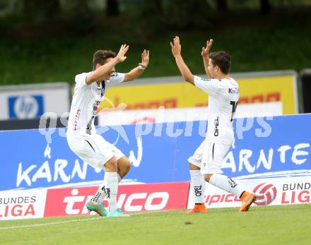 Fussball. Regionalliga. WAC Amateure gegen BW Linz. Torjubel Bastian Rupp, Fabio Sebastian Miklautz, WAC. Wolfsberg, 16.8.2015.
Foto: Kuess
---
pressefotos, pressefotografie, kuess, qs, qspictures, sport, bild, bilder, bilddatenbank