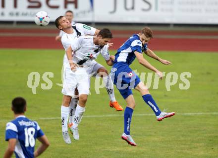 Fussball. Regionalliga. WAC Amateure gegen BW Linz. Stefan Moll, Christoph Kobleder (WAC),  Radek Gulajev (Linz). Wolfsberg, 16.8.2015.
Foto: Kuess
---
pressefotos, pressefotografie, kuess, qs, qspictures, sport, bild, bilder, bilddatenbank