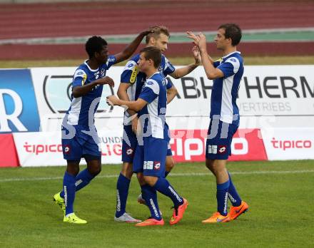 Fussball. Regionalliga. WAC Amateure gegen BW Linz. Torjubel  Yusuf Olaitan Otubanjo,  (Linz). Wolfsberg, 16.8.2015.
Foto: Kuess
---
pressefotos, pressefotografie, kuess, qs, qspictures, sport, bild, bilder, bilddatenbank