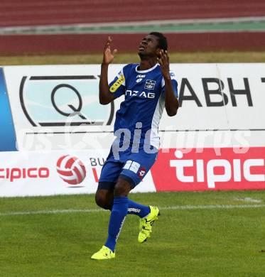 Fussball. Regionalliga. WAC Amateure gegen BW Linz. Torjubel  Yusuf Olaitan Otubanjo, (Linz). Wolfsberg, 16.8.2015.
Foto: Kuess
---
pressefotos, pressefotografie, kuess, qs, qspictures, sport, bild, bilder, bilddatenbank