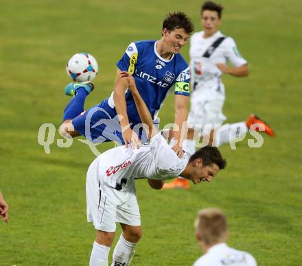 Fussball. Regionalliga. WAC Amateure gegen BW Linz. Bastian Rupp (WAC), Florian Maier  (Linz). Wolfsberg, 16.8.2015.
Foto: Kuess
---
pressefotos, pressefotografie, kuess, qs, qspictures, sport, bild, bilder, bilddatenbank