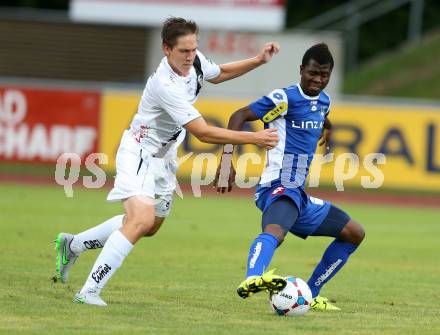 Fussball. Regionalliga. WAC Amateure gegen BW Linz. Stefan Moll WAC), Yusuf Olaitan Otubanjo (Linz). Wolfsberg, 16.8.2015.
Foto: Kuess
---
pressefotos, pressefotografie, kuess, qs, qspictures, sport, bild, bilder, bilddatenbank