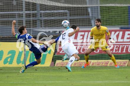 Fussball. Regionalliga. WAC Amateure gegen BW Linz. Bastian Rupp (WAC),  Florian Maier, Christoph Binder (Linz). Wolfsberg, 16.8.2015.
Foto: Kuess
---
pressefotos, pressefotografie, kuess, qs, qspictures, sport, bild, bilder, bilddatenbank