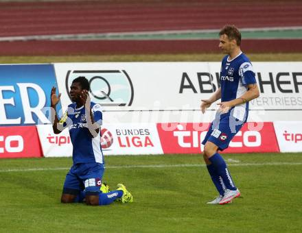 Fussball. Regionalliga. WAC Amateure gegen BW Linz. Torjubel  Yusuf Olaitan Otubanjo,  (Linz). Wolfsberg, 16.8.2015.
Foto: Kuess
---
pressefotos, pressefotografie, kuess, qs, qspictures, sport, bild, bilder, bilddatenbank