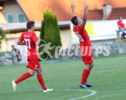 Fussball. Kaerntner Liga. Atus Ferlach gegen Kuehnsdorf. Torjubel Lukas Jaklitsch (Ferlach).  Ferlach, 22.8.2015.
Foto: Kuess
---
pressefotos, pressefotografie, kuess, qs, qspictures, sport, bild, bilder, bilddatenbank