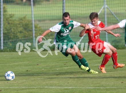 Fussball Unterliga Ost. Ludmannsdorf gegen KAC 1909.  Patrick Quantschnig (Ludmannsdorf), Florian Richard Peterl (KAC). Ludmannsdorf, am 23.8.2015.
Foto: Kuess
---
pressefotos, pressefotografie, kuess, qs, qspictures, sport, bild, bilder, bilddatenbank