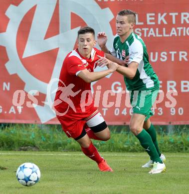 Fussball Unterliga Ost. Ludmannsdorf gegen KAC 1909.  Oswin Rupp(Ludmannsdorf), Hasan Kupinic (KAC). Ludmannsdorf, am 23.8.2015.
Foto: Kuess
---
pressefotos, pressefotografie, kuess, qs, qspictures, sport, bild, bilder, bilddatenbank