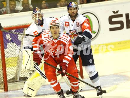 Eishockey Champions Hockey League. KAC gegen EHC Muenchen. Manuel Ganahl (KAC), Daryl Boyle (EHC Muenchen). Klagenfurt, am 23.8.2015.
Foto: Kuess
---
pressefotos, pressefotografie, kuess, qs, qspictures, sport, bild, bilder, bilddatenbank