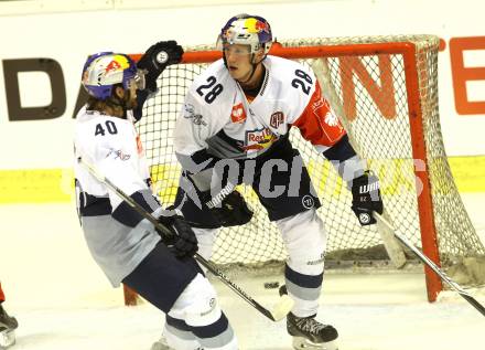 Eishockey Champions Hockey League. KAC gegen EHC Muenchen. Torjubel Daniel Sparre, Frank Mauer (EHC Muenchen). Klagenfurt, am 23.8.2015.
Foto: Kuess
---
pressefotos, pressefotografie, kuess, qs, qspictures, sport, bild, bilder, bilddatenbank