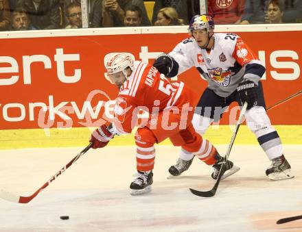 Eishockey Champions Hockey League. KAC gegen EHC Muenchen. Kevin Kapstad (KAC), Frank Maurer (EHC Muenchen). Klagenfurt, am 23.8.2015.
Foto: Kuess
---
pressefotos, pressefotografie, kuess, qs, qspictures, sport, bild, bilder, bilddatenbank