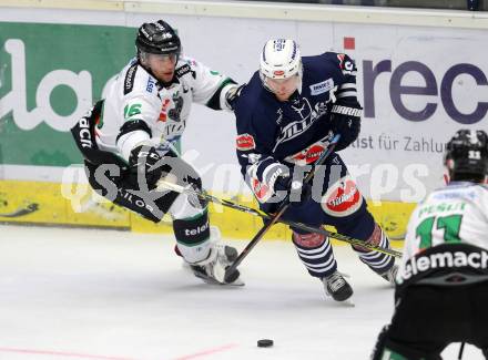 Eishockey Testspiel. EC VSV gegen Olimpija Ljubljana. Daniel Nageler, (VSV),  MUSIC Ales (Laibach). Villach, am 27.8.2015.
Foto: Kuess
---
pressefotos, pressefotografie, kuess, qs, qspictures, sport, bild, bilder, bilddatenbank