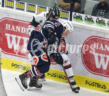 Eishockey Testspiel. EC VSV gegen Star Bulls Rosenheim. Patrick Platzer (VSV), Peter Lindlbauer (Rosenheim). Villach, am 23.8.2015.
Foto: Kuess
---
pressefotos, pressefotografie, kuess, qs, qspictures, sport, bild, bilder, bilddatenbank