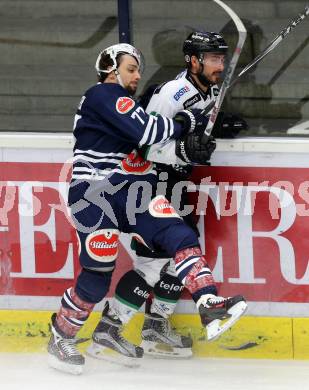 Eishockey Testspiel. EC VSV gegen Olimpija Ljubljana. Florian Muehlstein (VSV), PESUT Ziga (Laibach). Villach, am 27.8.2015.
Foto: Kuess
---
pressefotos, pressefotografie, kuess, qs, qspictures, sport, bild, bilder, bilddatenbank