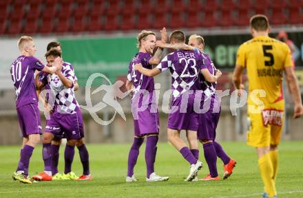 Fussball Sky go Erste Liga. SK Austria Klagenfurt gegen KSV 1919.  Torjubel (Klagenfurt). Klagenfurt, am 28.8.2015.
Foto: Kuess
---
pressefotos, pressefotografie, kuess, qs, qspictures, sport, bild, bilder, bilddatenbank