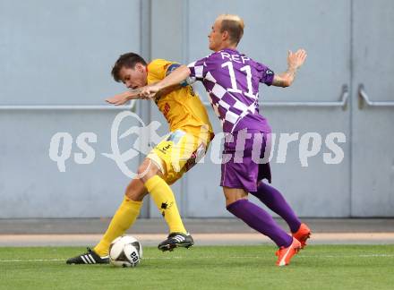 Fussball Sky go Erste Liga. SK Austria Klagenfurt gegen KSV 1919.  Rajko Rep,  (Klagenfurt), Manfred Gollner (KSV). Klagenfurt, am 28.8.2015.
Foto: Kuess
---
pressefotos, pressefotografie, kuess, qs, qspictures, sport, bild, bilder, bilddatenbank