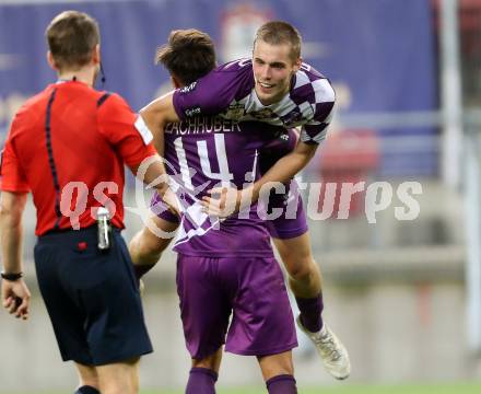 Fussball Sky go Erste Liga. SK Austria Klagenfurt gegen KSV 1919.  Torjubel Eric Zachhuber, Patrik Eler (Klagenfurt). Klagenfurt, am 28.8.2015.
Foto: Kuess
---
pressefotos, pressefotografie, kuess, qs, qspictures, sport, bild, bilder, bilddatenbank